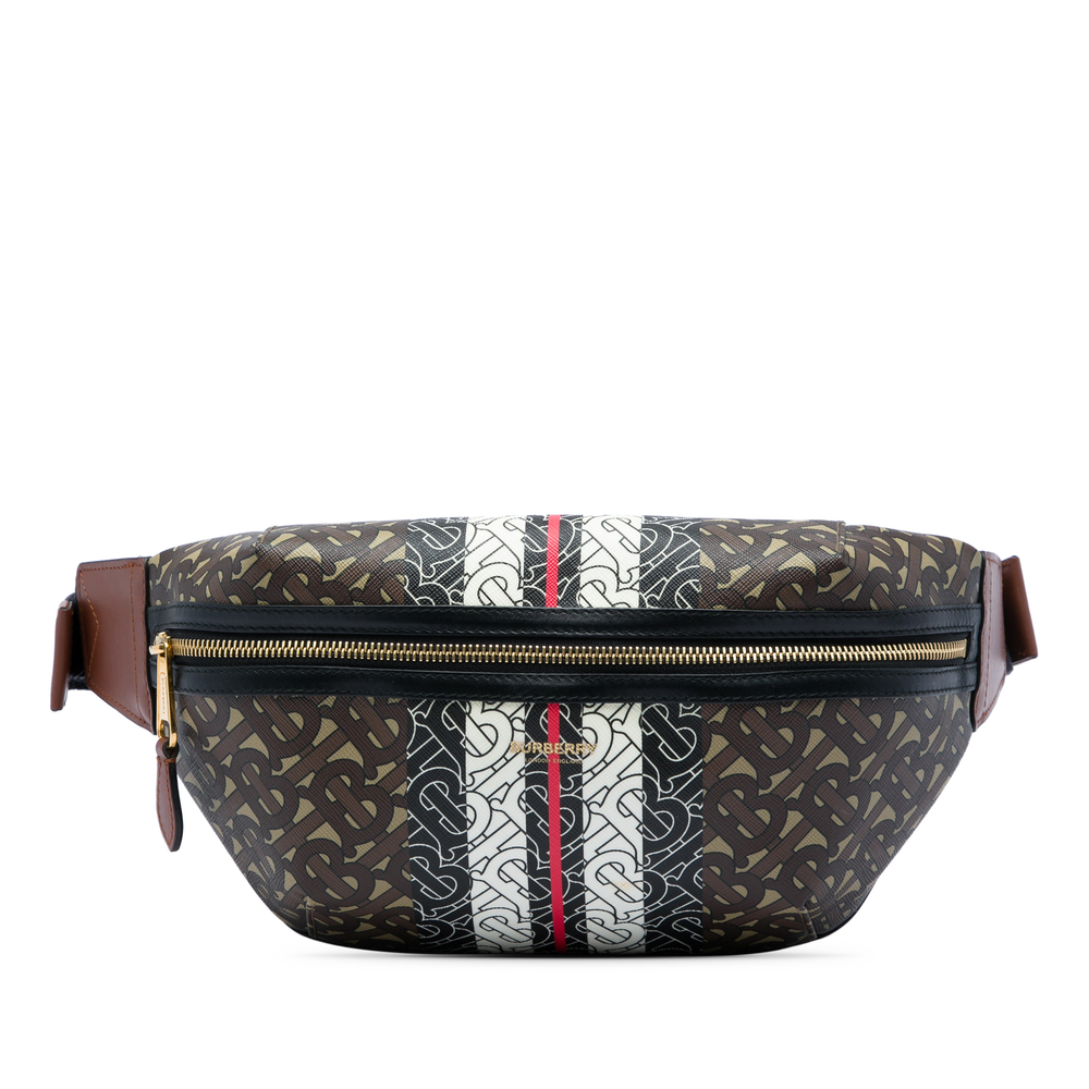 Pre-Loved Burberry TB Monogram E Canvas Stripe Sonny Belt Bag